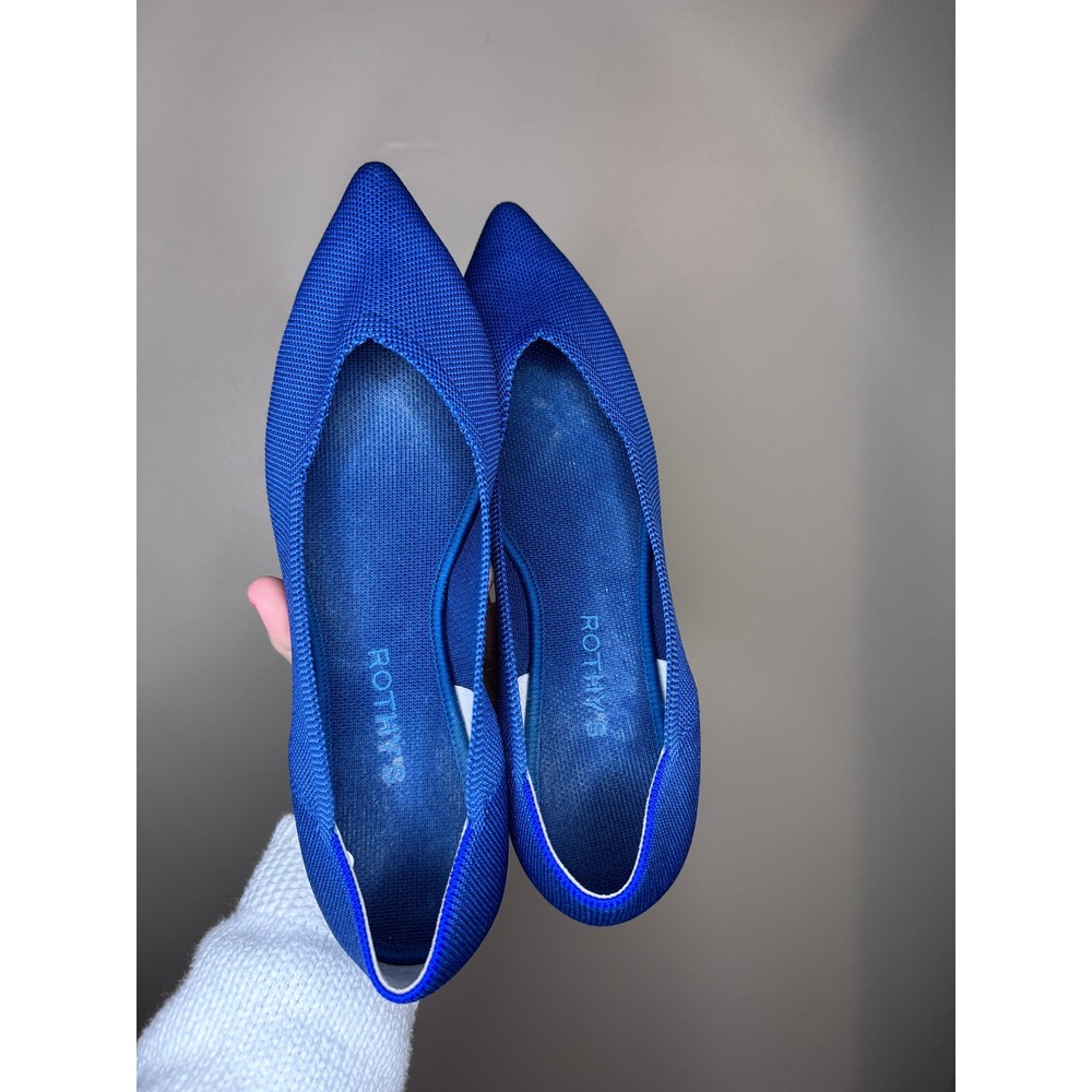 Rothys The Point Royal Blue Knit Pointed Toe Flats Tortoise Shell Sole Womens 10